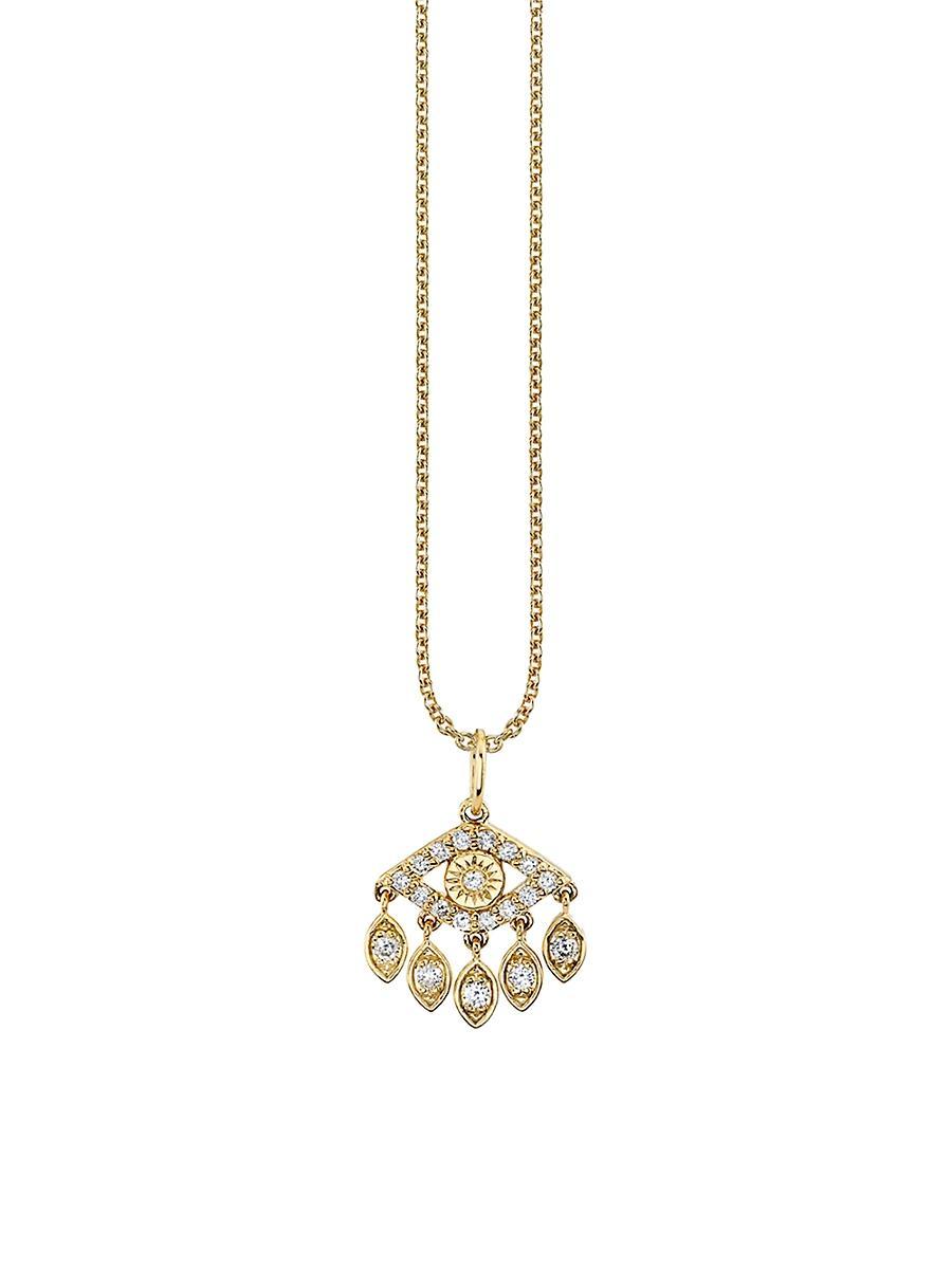 Womens 14K Gold & Diamond Fringe Evil Eye Necklace Product Image