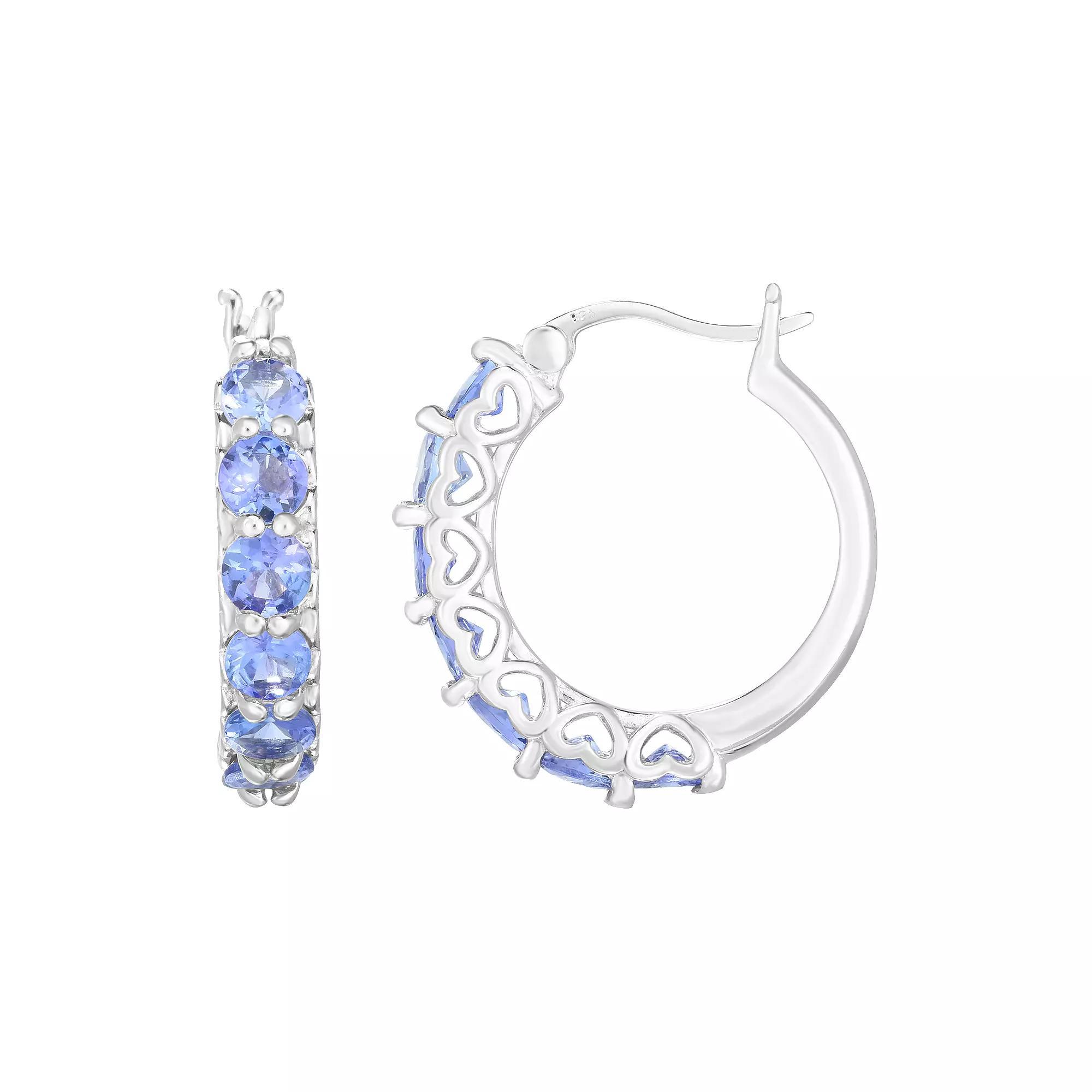 Sterling Silver Genuine Tanzanite Hoop Earrings, Womens Product Image