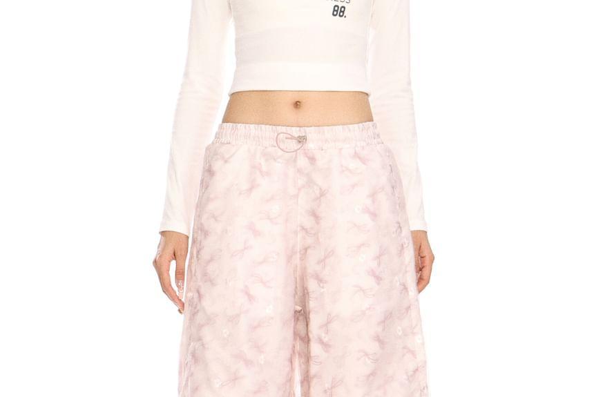 Mid Waist Butterfly Print Wide Leg Cargo Pants Product Image