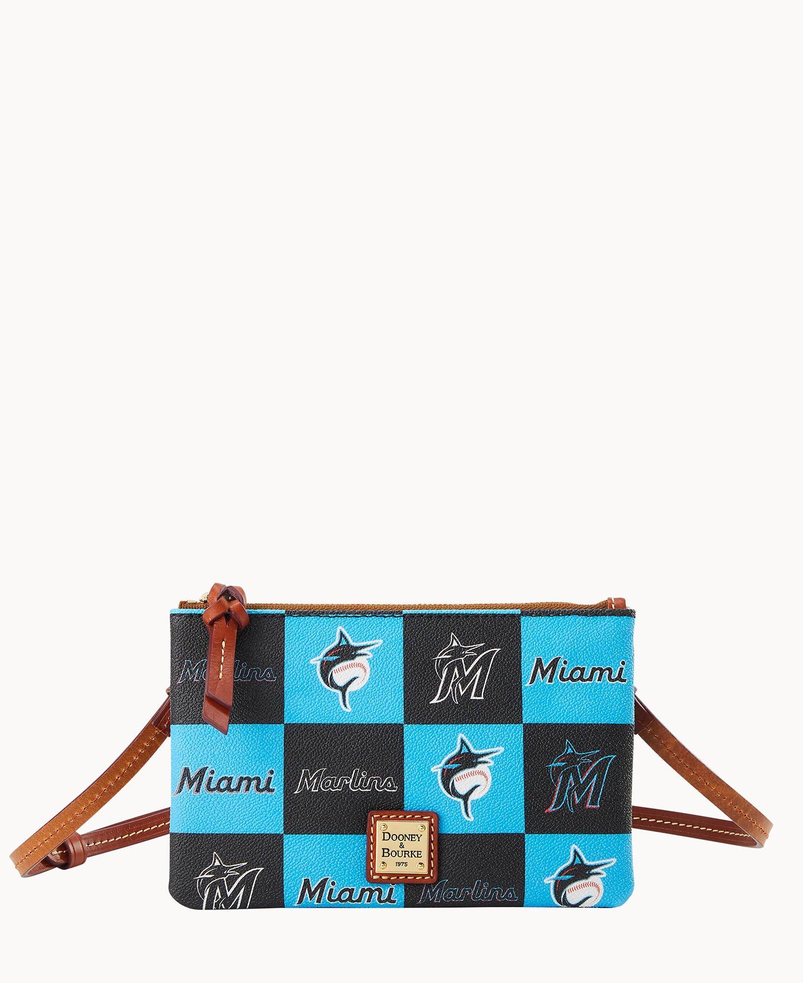Dooney & Bourke Womens MLB Marlins Top Zip Crossbody Coated Cotton Shoulder Bag in Black Product Image