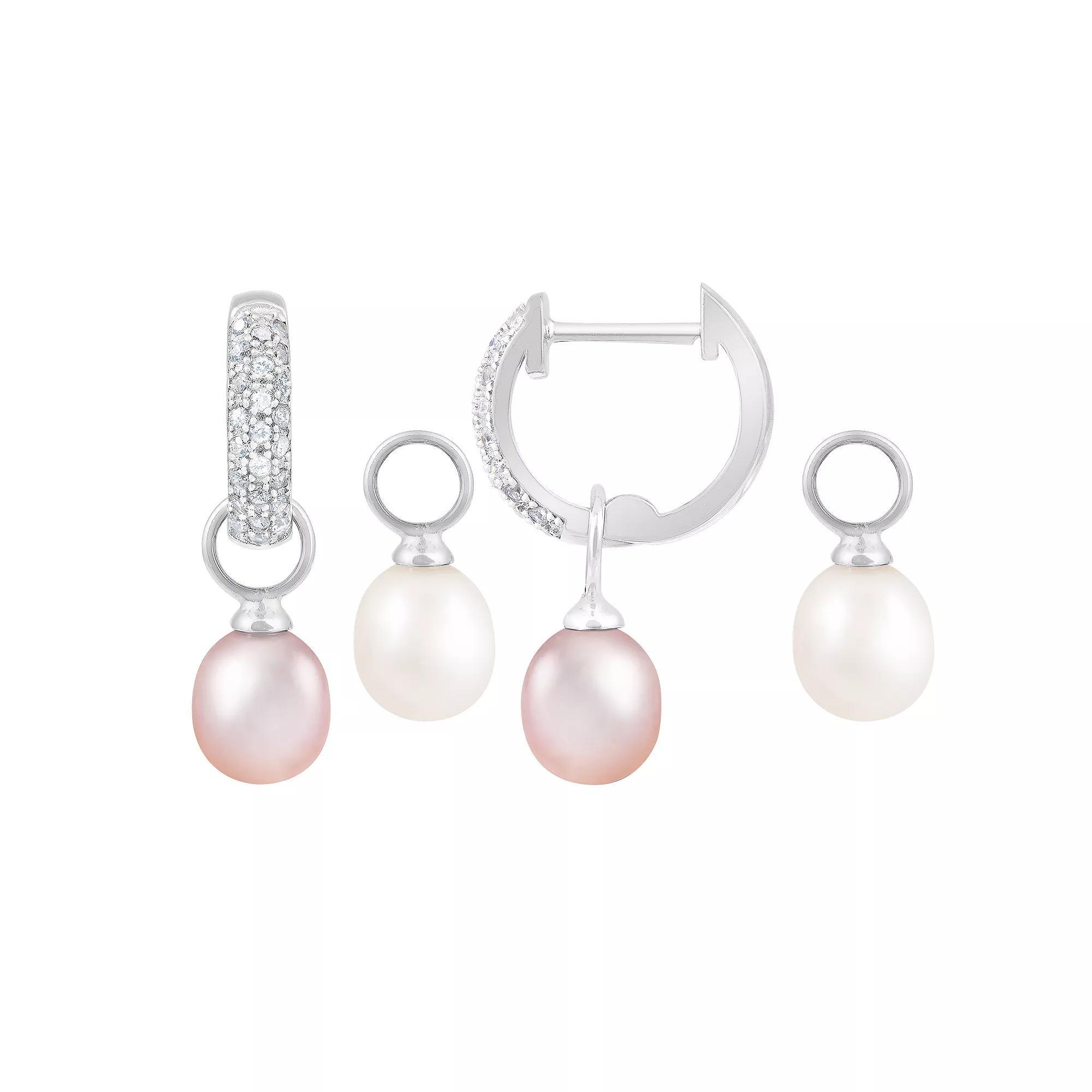 Sterling Silver Interchangeable Dyed Freshwater Cultured Pearl Earrings, Women's, Multicolor Product Image
