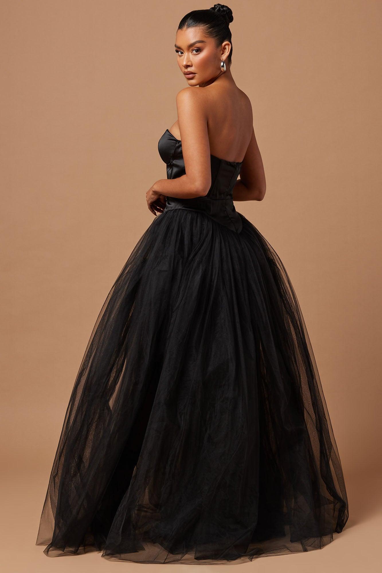 Zoee Corset Tulle Gown - Black Product Image
