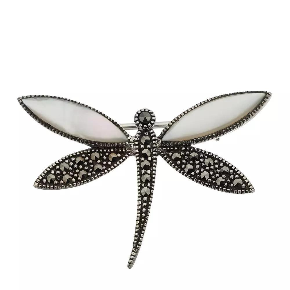 Tori Hill Marcasite & Mother of Pearl Dragonfly Brooch, Women's, Silvertone Product Image