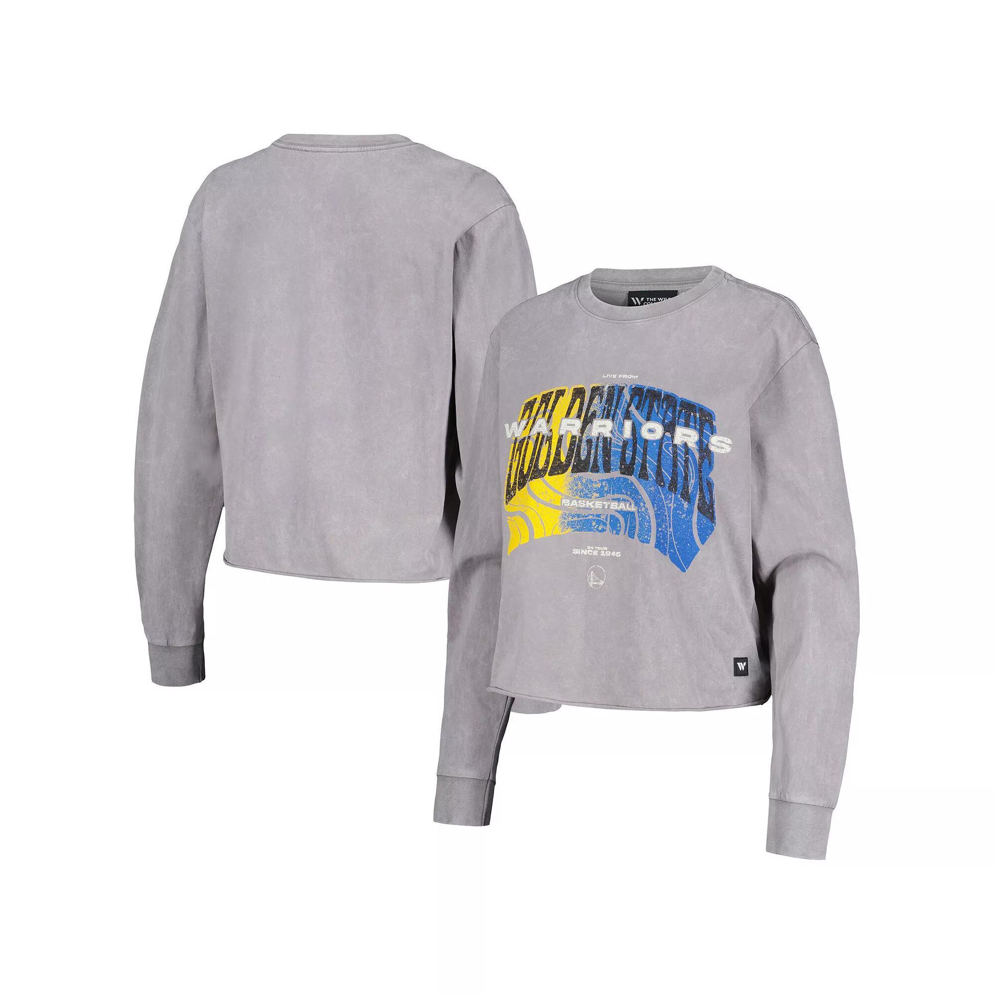 Women's The Wild Collective  Gray Golden State Warriors Band Cropped Long Sleeve T-Shirt, Size: Large, Grey Product Image