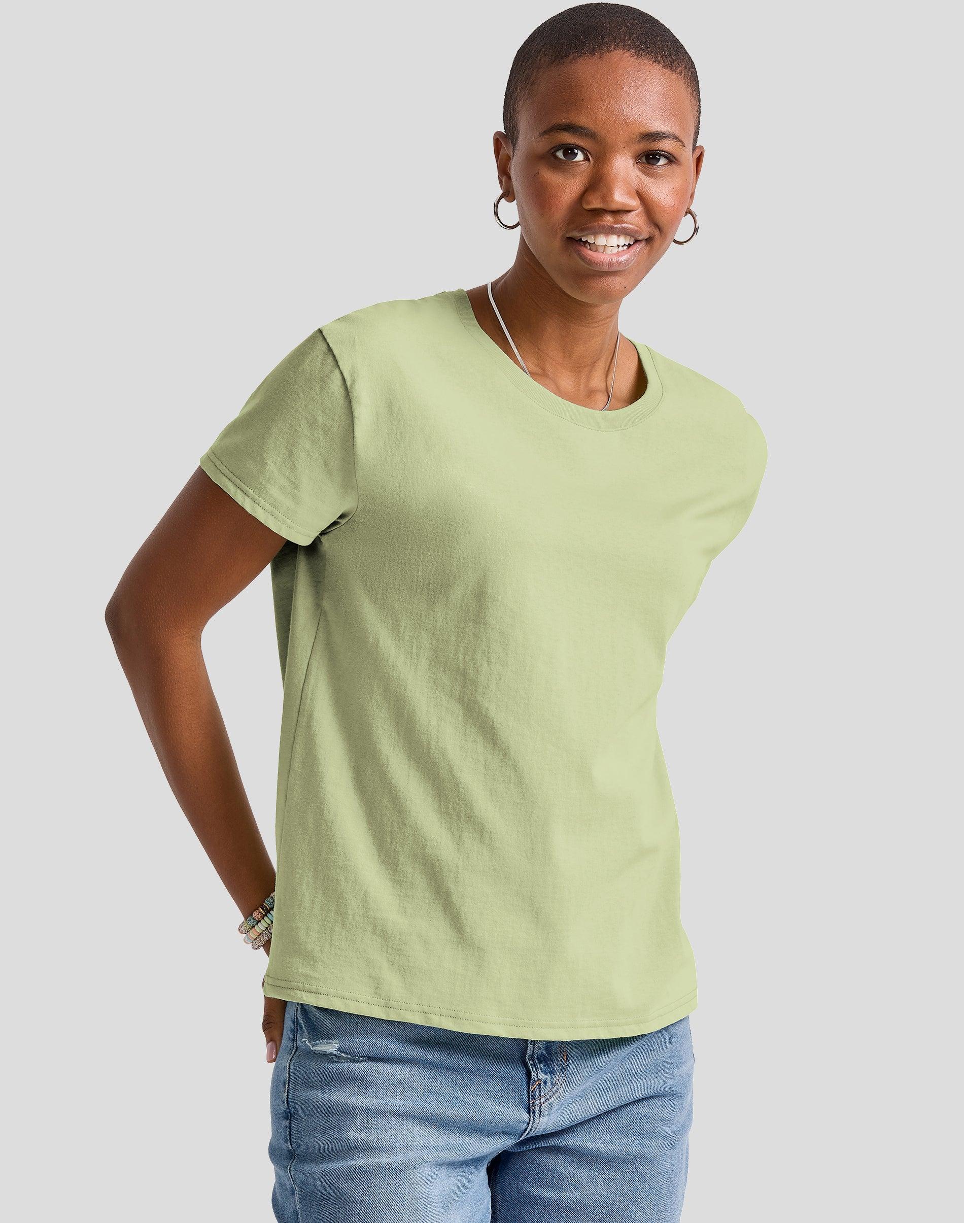 Hanes Essentials Womens Cotton T-Shirt, Oversized Fit Happy Spring Green M Product Image