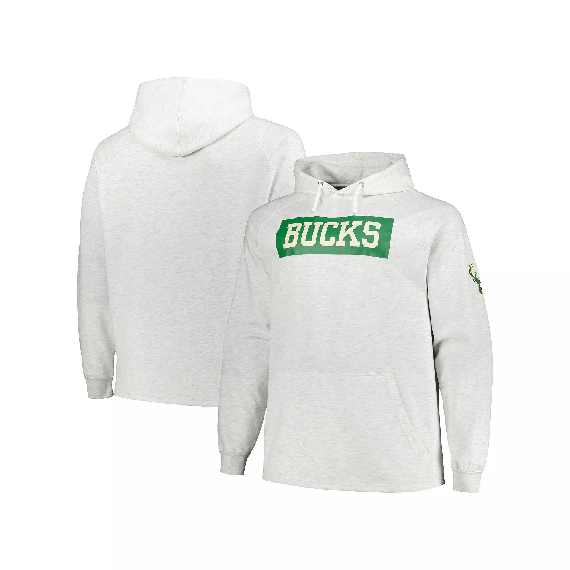 Men's Fanatics Branded Ash Milwaukee Bucks Big & Tall Raglan Tri-Blend Pullover Hoodie, Size: 3XB, Black Product Image