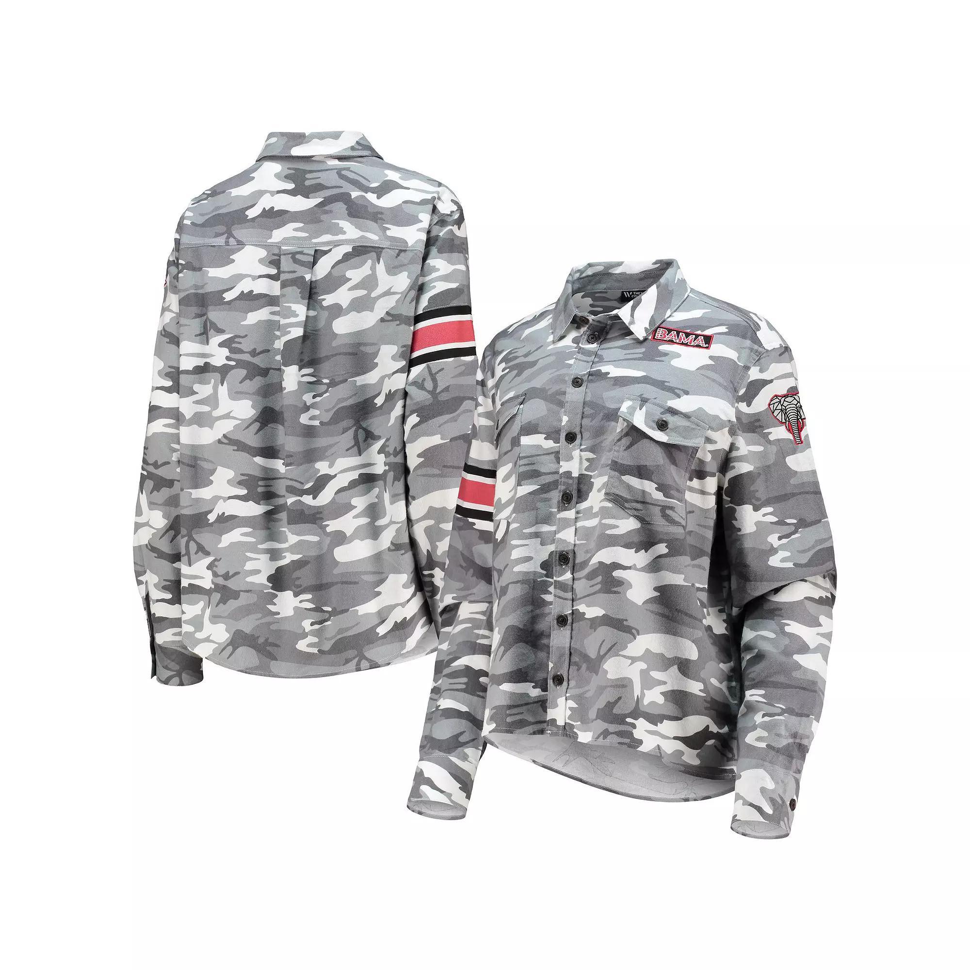 Women's The Wild Collective Gray Alabama Crimson Tide Camo Flannel Button-Up Long Sleeve Shirt, Size: Medium, Grey Product Image