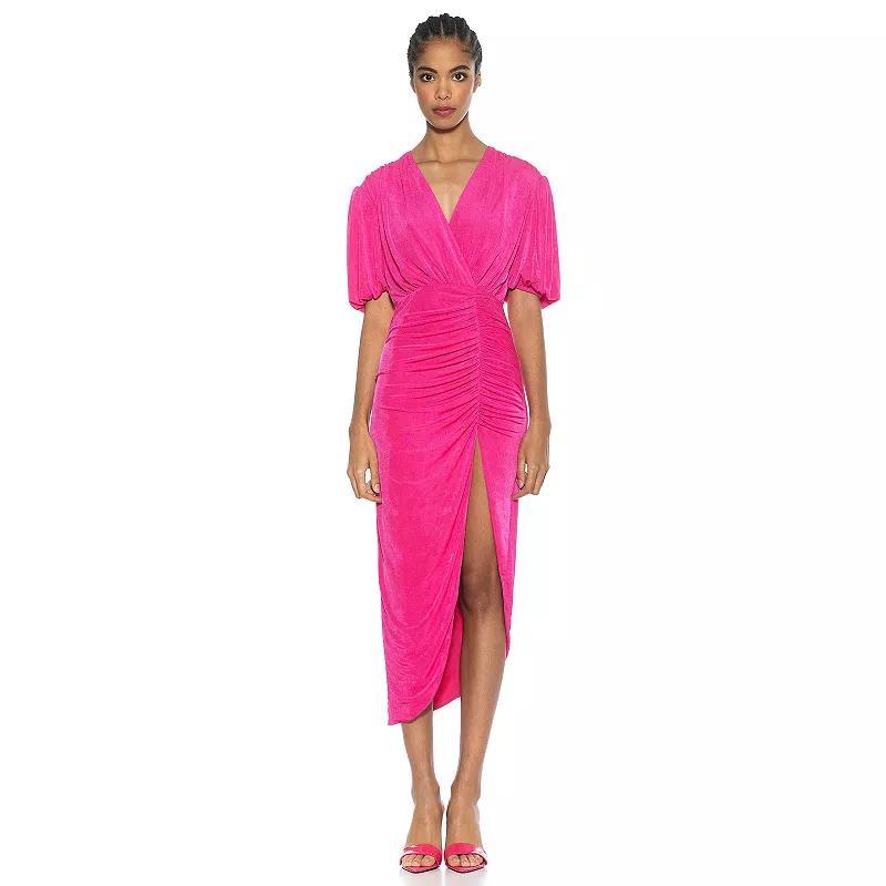 Women's ALEXIA ADMOR Fern Puff Sleeve Draped Dress, Size: Large, Green Product Image