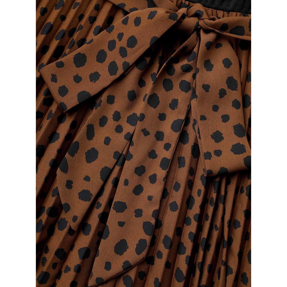 Plus Size Leopard Print Pleated Mock Neck Midi Dress Bronze Women At the Office Belted Mock Neck Long Sleeve Curvy BloomChic 30/6X Product Image