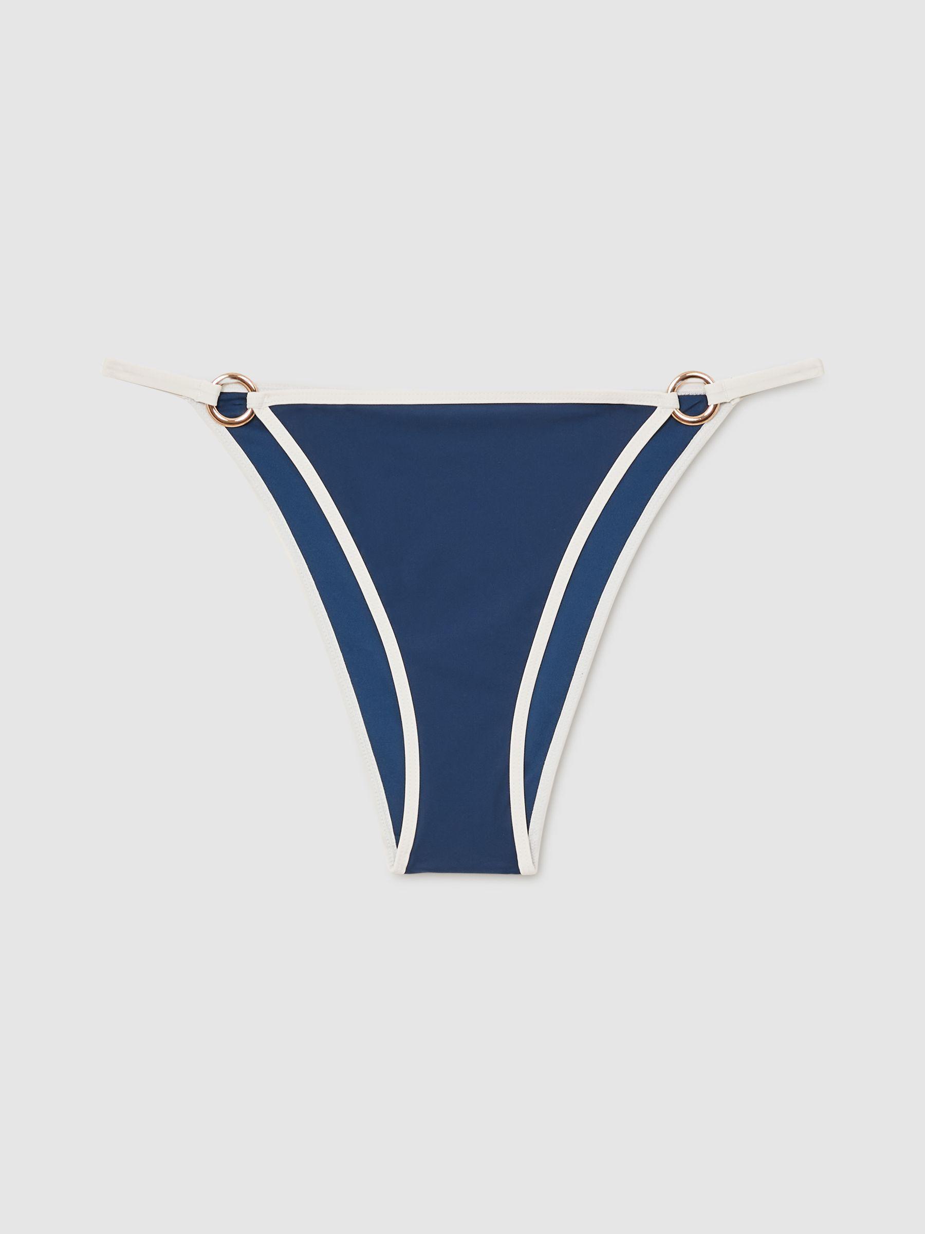 Contrast-Trim Bikini Bottoms in Blue/White Product Image
