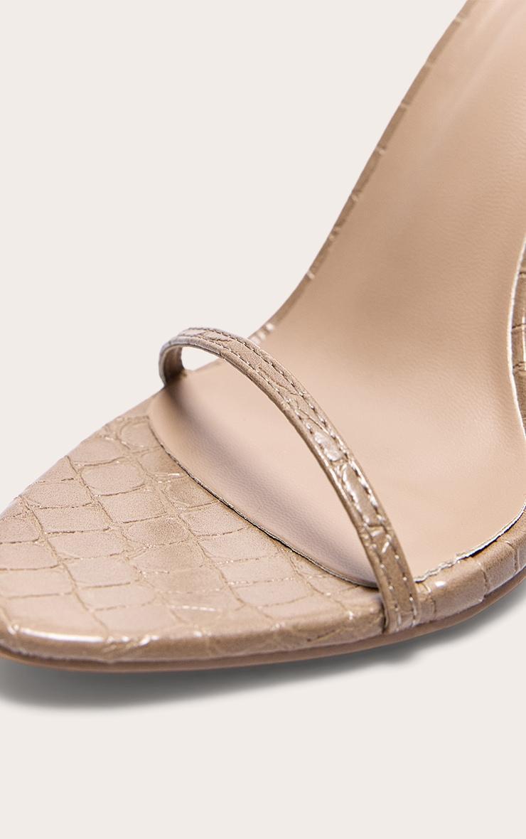 PLT Label Taupe Croc Faux Leather Barely There Point Toe High Heels Product Image