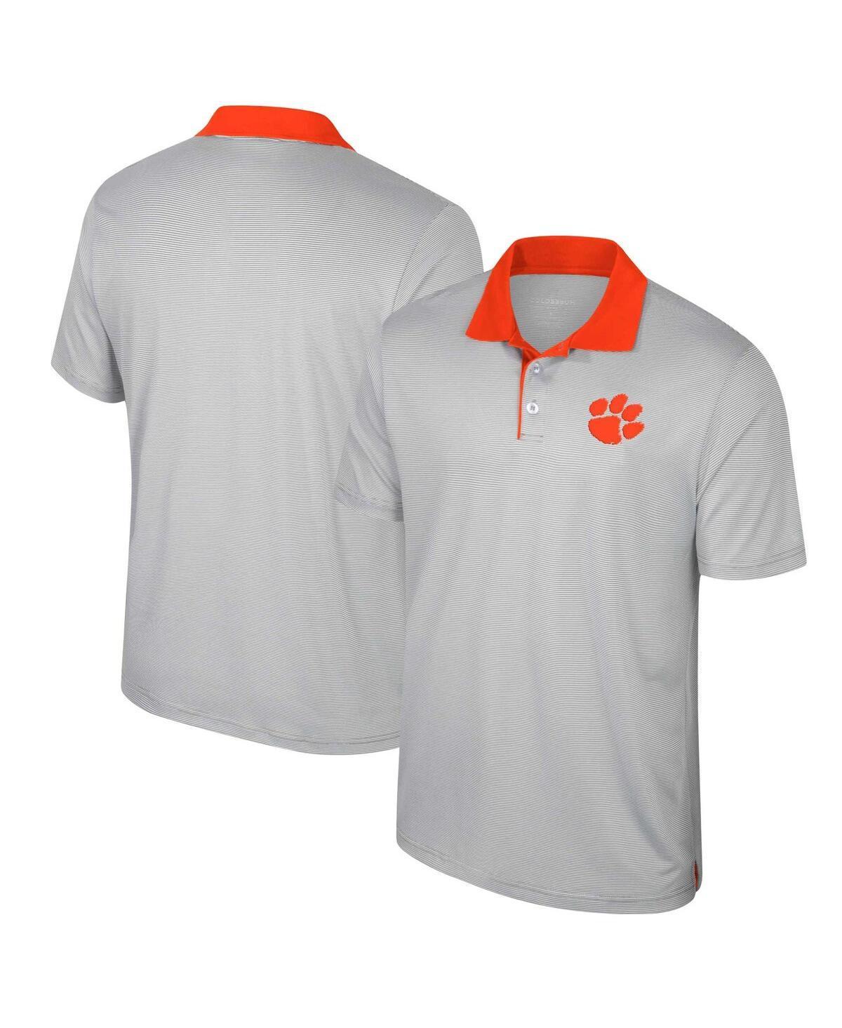 Men's Colosseum Gray Clemson Tigers Big & Tall Tuck Striped Polo, Size: 4XLT, Grey Product Image