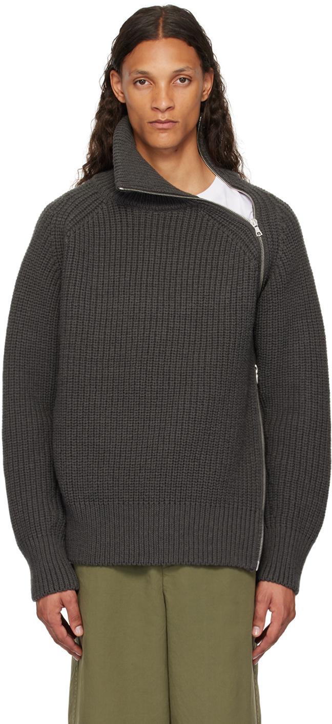 DRIES VAN NOTEN Zipped Wool Jumper In Grigio Product Image
