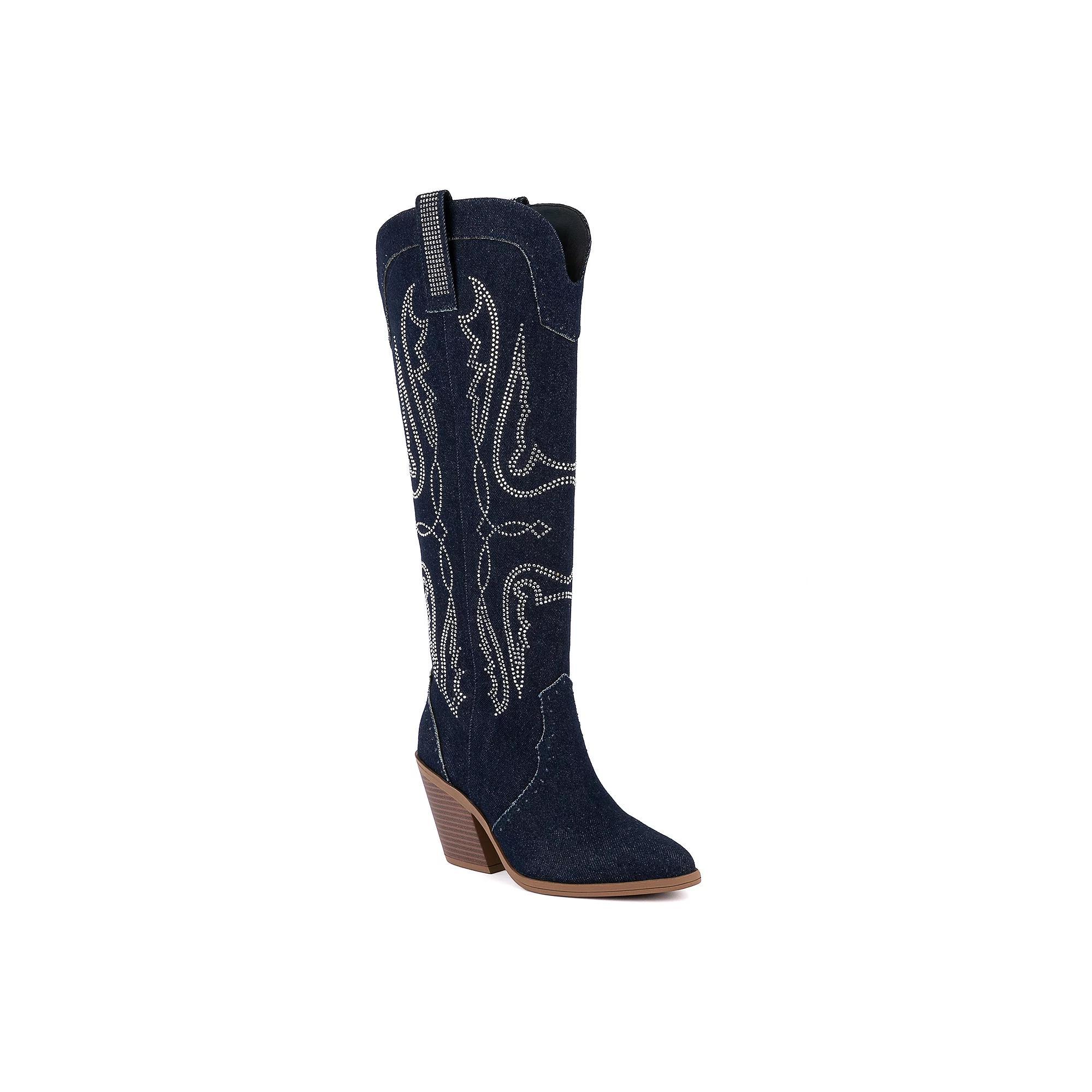 sugar Kammy Womens Rhinestone Tall Western Boots Blue Product Image