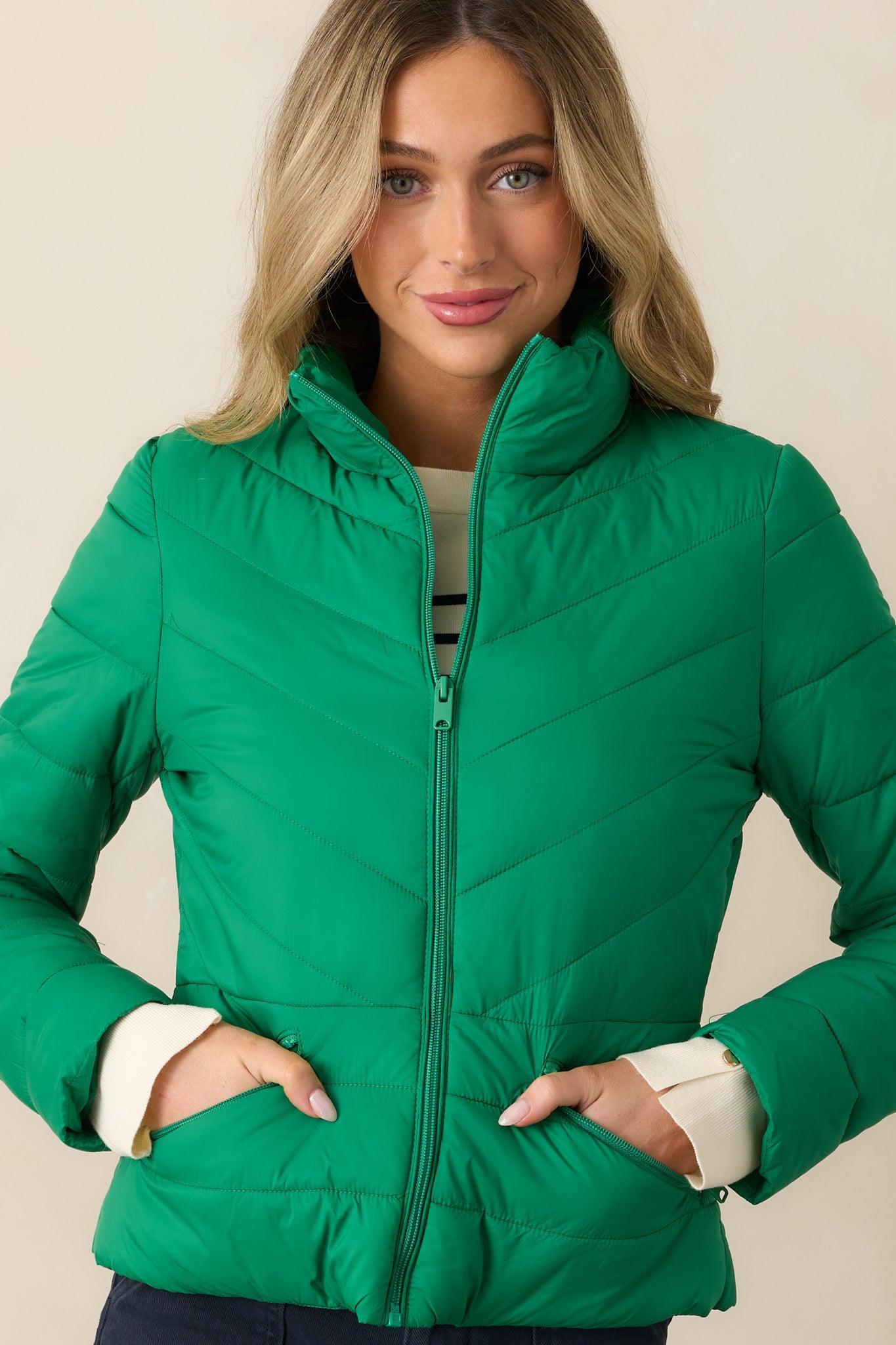I Mean It Kelly Green Puffer Jacket Product Image