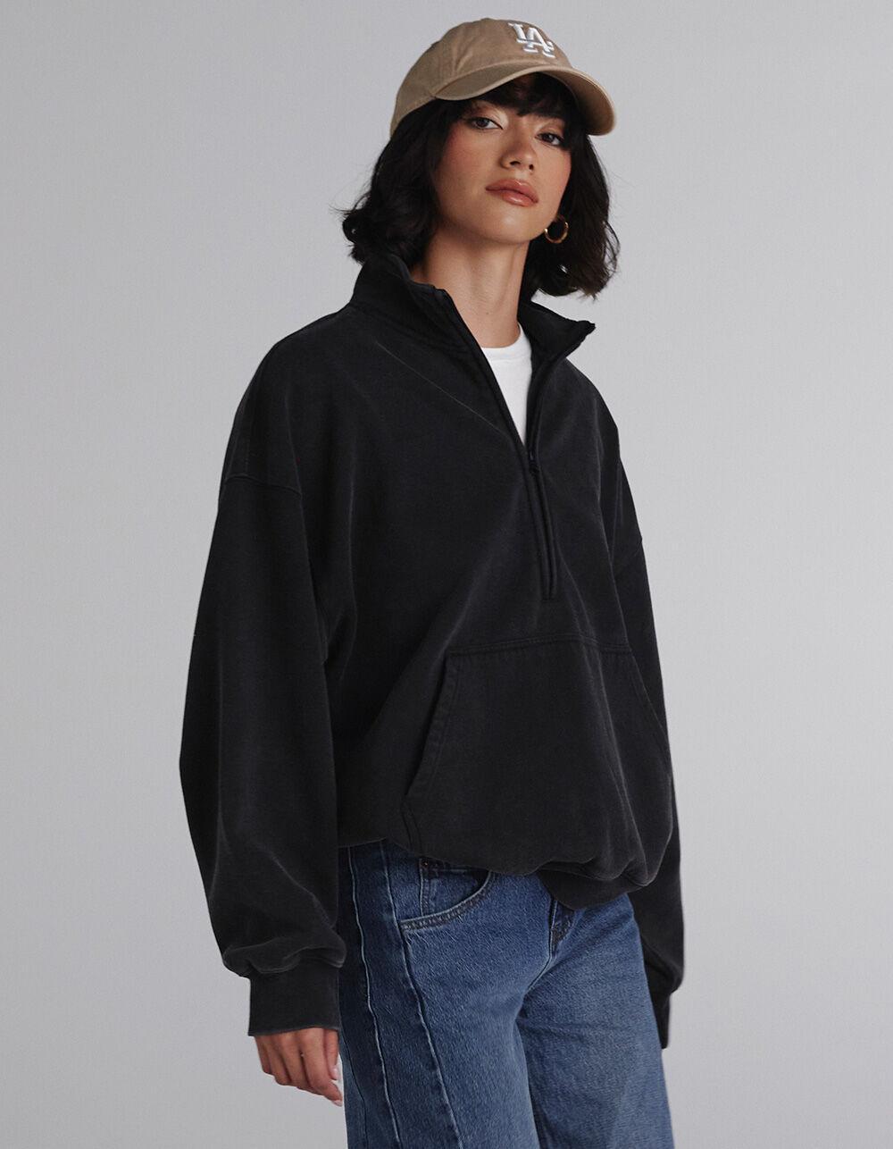 TILLYS Half-Zip Womens Sweatshirt - BLACK Product Image