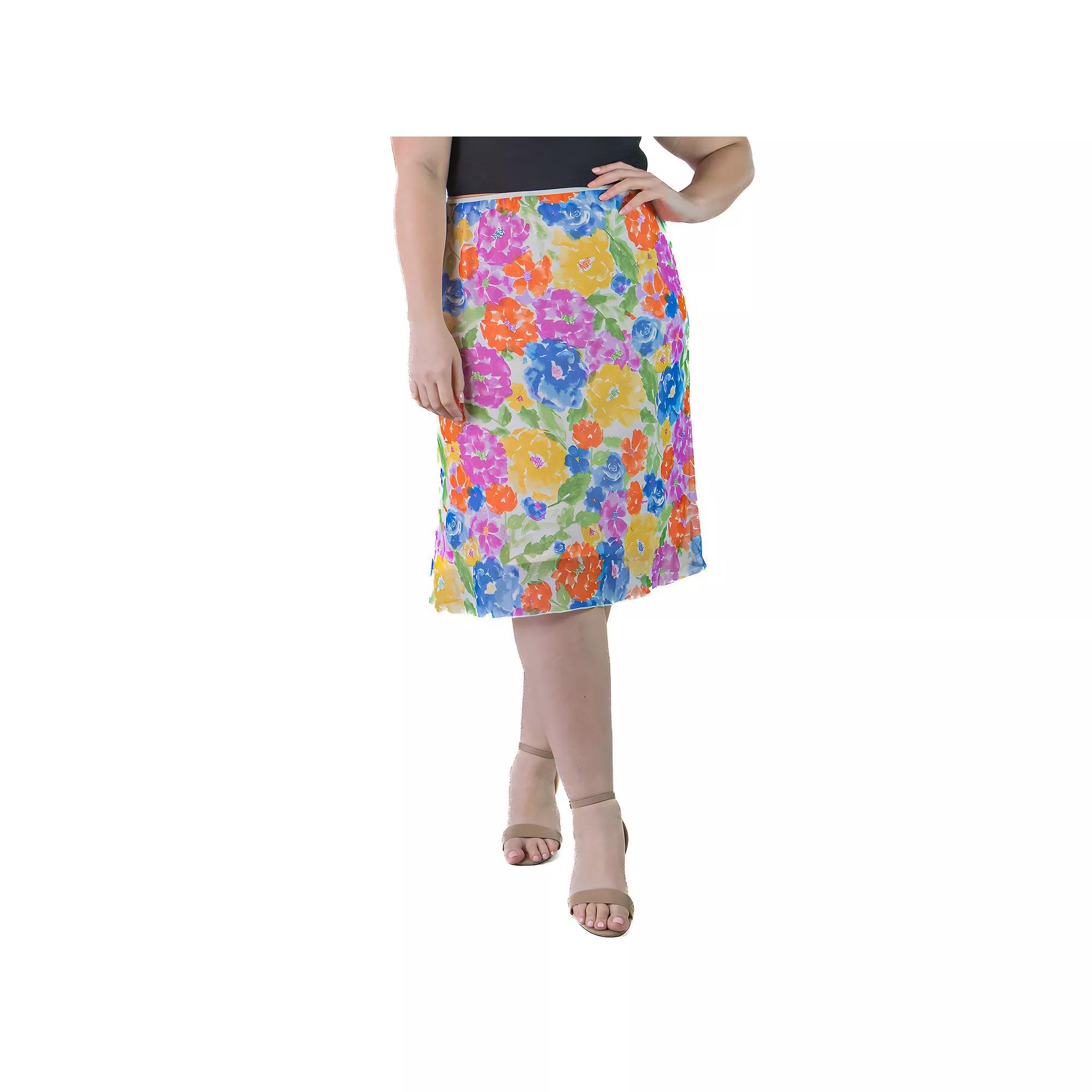 Plus Size 24Seven Comfort Apparel Sheer Overlay Elastic Waist Midi Skirt, Women's, Size: 3XL, Orange Team Product Image