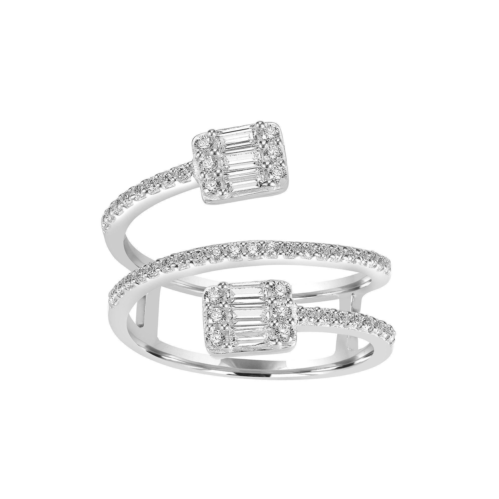 Judy Crowell Sterling Silver CZ Square Open Bypass Ring, Women's, Size: 7 Product Image