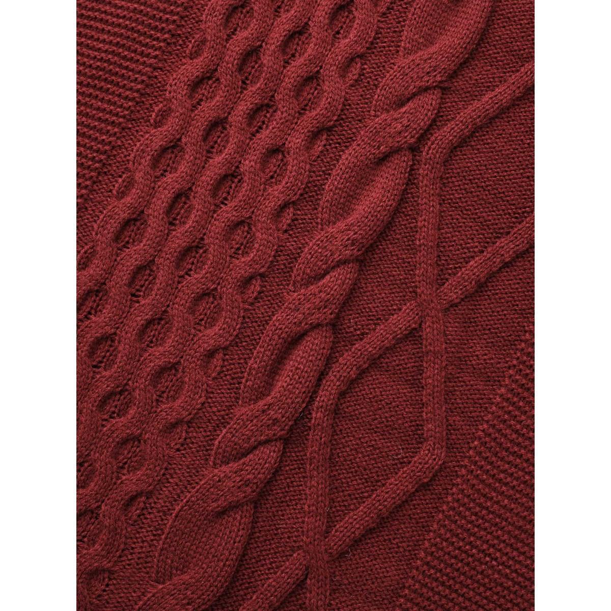 Plus Size Texture Cable Knit Drop Shoulder Pullover Burgundy Women Casual Loose Long Sleeve Round Neck Everyday Pullovers BloomChic 12/L Product Image