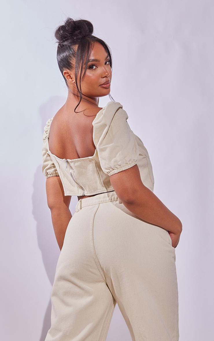  Plus Cream Puff Sleeve Denim Corset Top Product Image