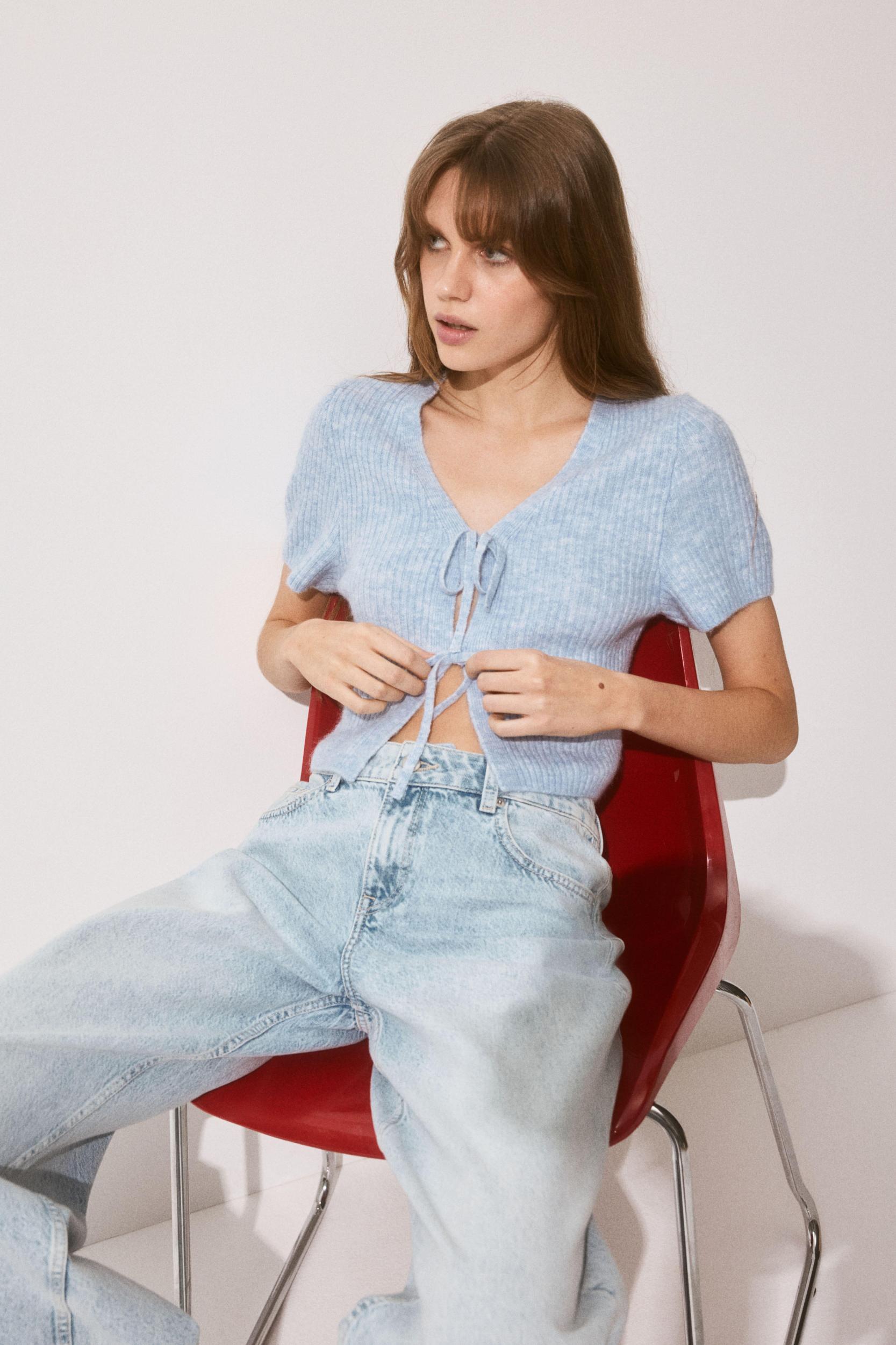 Tie-Detail Rib-Knit Top Product Image