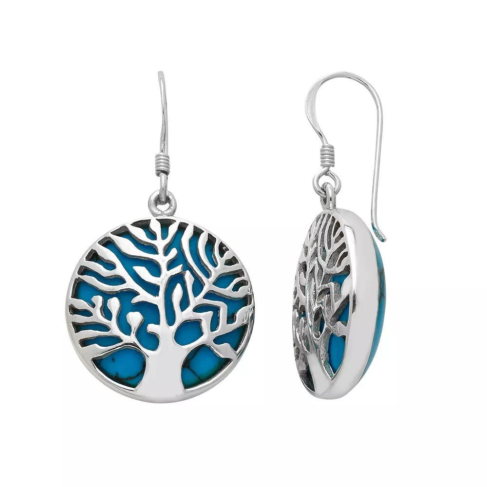 Sterling Silver Simulated Turquoise Tree of Life Drop Earrings, Women's, Blue Product Image