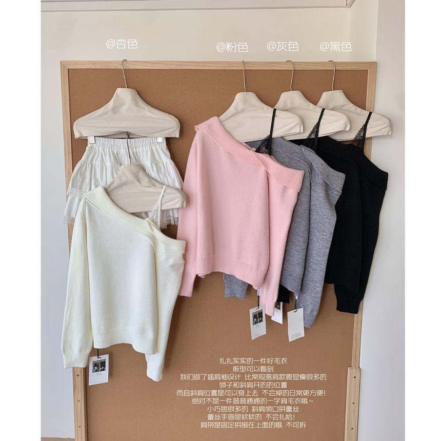 Mock Two-Piece Off Shoulder Sweater Product Image