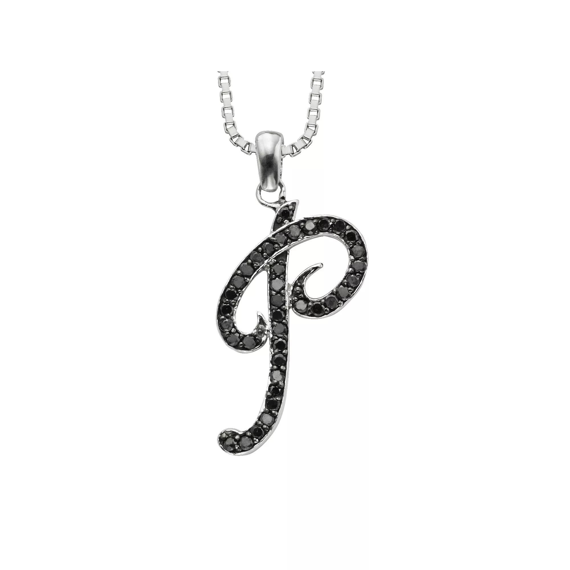 Jewelexcess Sterling Silver 1/4-ct. T.W. Black Diamond Initial Pendant, Women's, Size: 18", Q Product Image