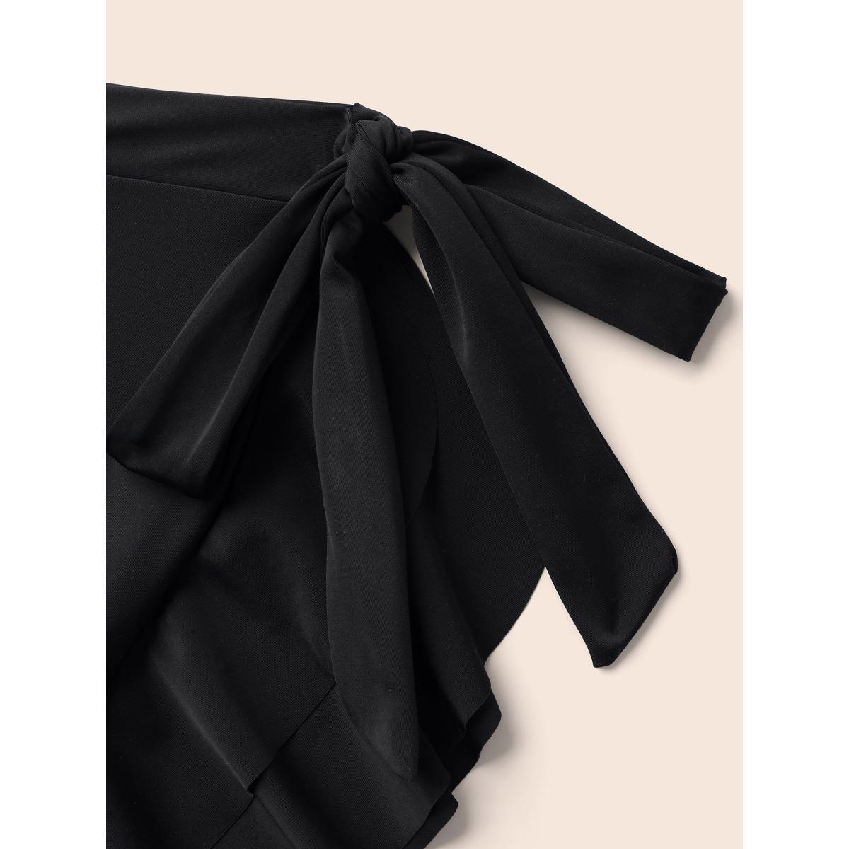 Plus Size Ruched Front Layered 2-in-1 Asymmetrical Hem Swim Dress Women's Swimwear Black Beach Bodycon Heart neckline High stretch Curve Swim Dresses BloomChic 28/5X Product Image