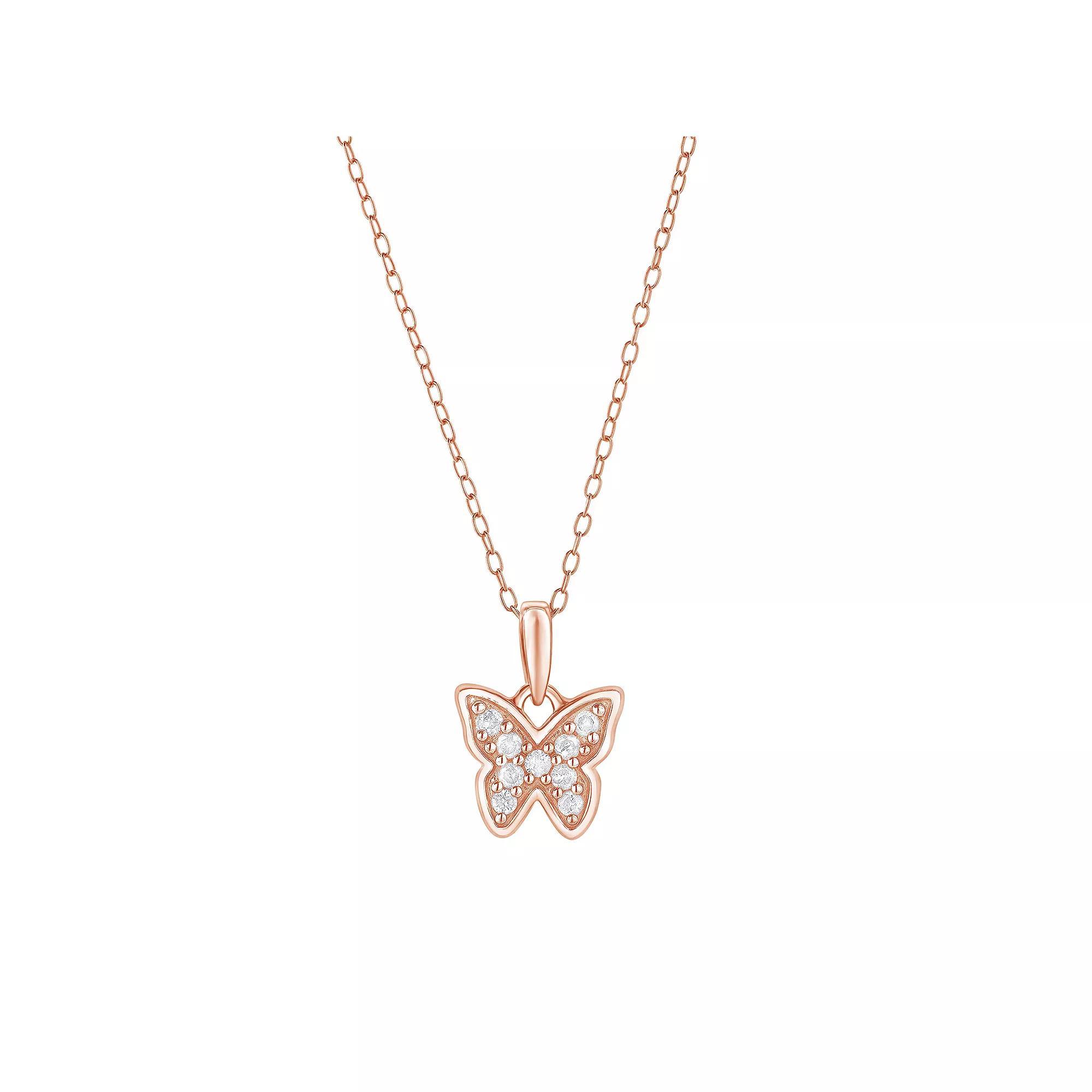 Diamond Brilliance Sterling Silver 1/10 Carat T.W. Lab-Grown Diamond Butterfly Pendant Necklace, Women's, Size: 18", Pink Tone Product Image