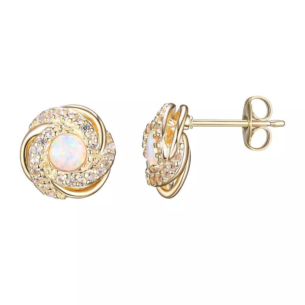 Tokens of Love Sterling Silver Lab-Created White Opal Birthstone Love Knot Stud Earrings, Women's Product Image