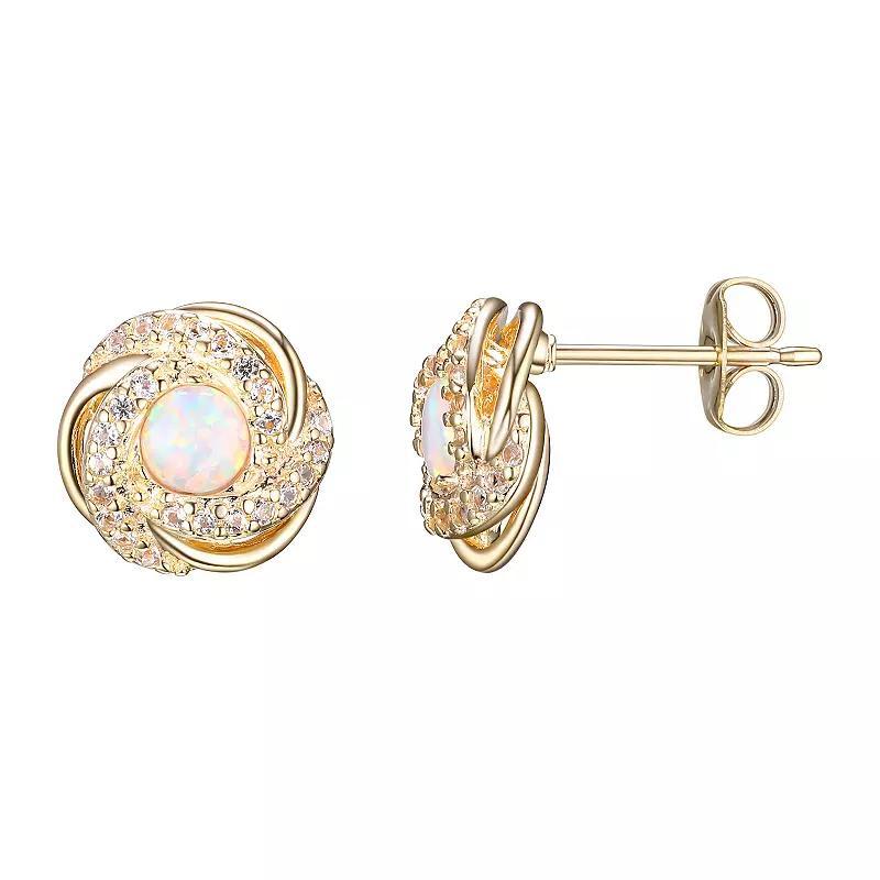 Tokens of Love Sterling Silver Lab-Created White Opal Birthstone Love Knot Stud Earrings, Women's Product Image