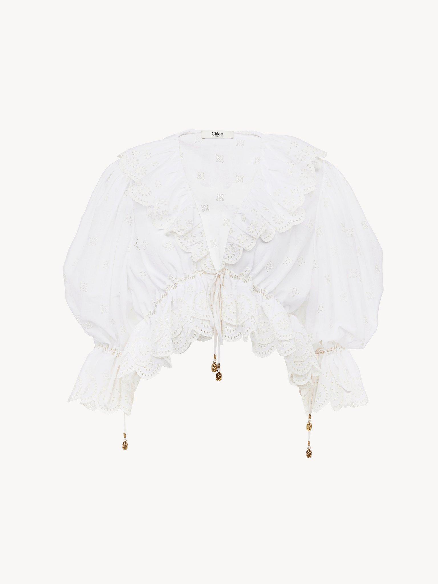 V-neck ruffle top in cotton voile Product Image