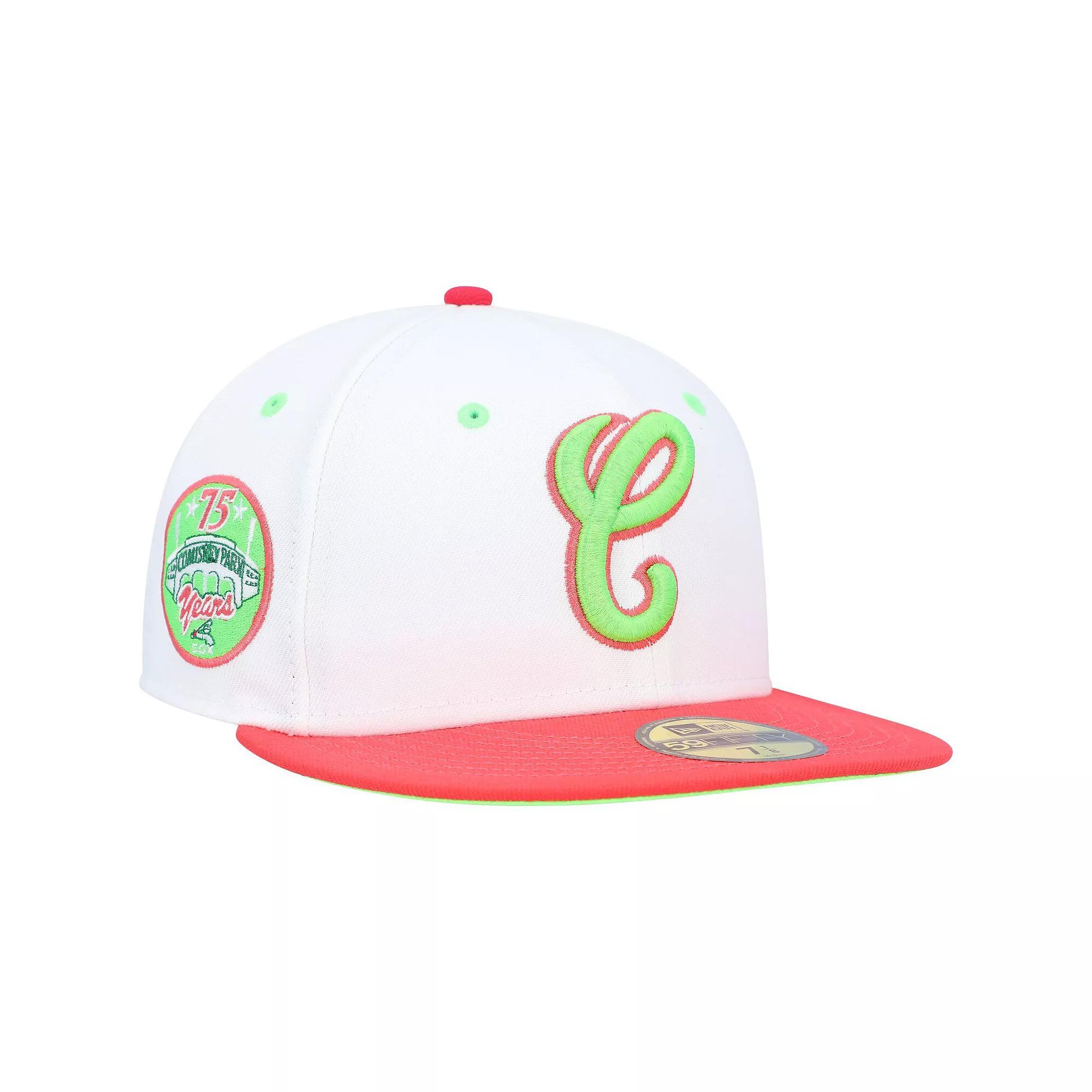 Men's New Era White/Coral Chicago White Sox Cooperstown Collection Comiskey Park 75th Anniversary Strawberry Lolli 59FIFTY Fitted Hat, Size: 7 3/4 Product Image