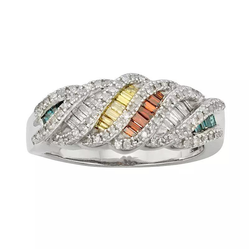 Jewelexcess Sterling Silver 3/4-ct. T.W. Green, Red, Yellow and White Diamond Ring, Women's, Size: 6, Multicolor Product Image