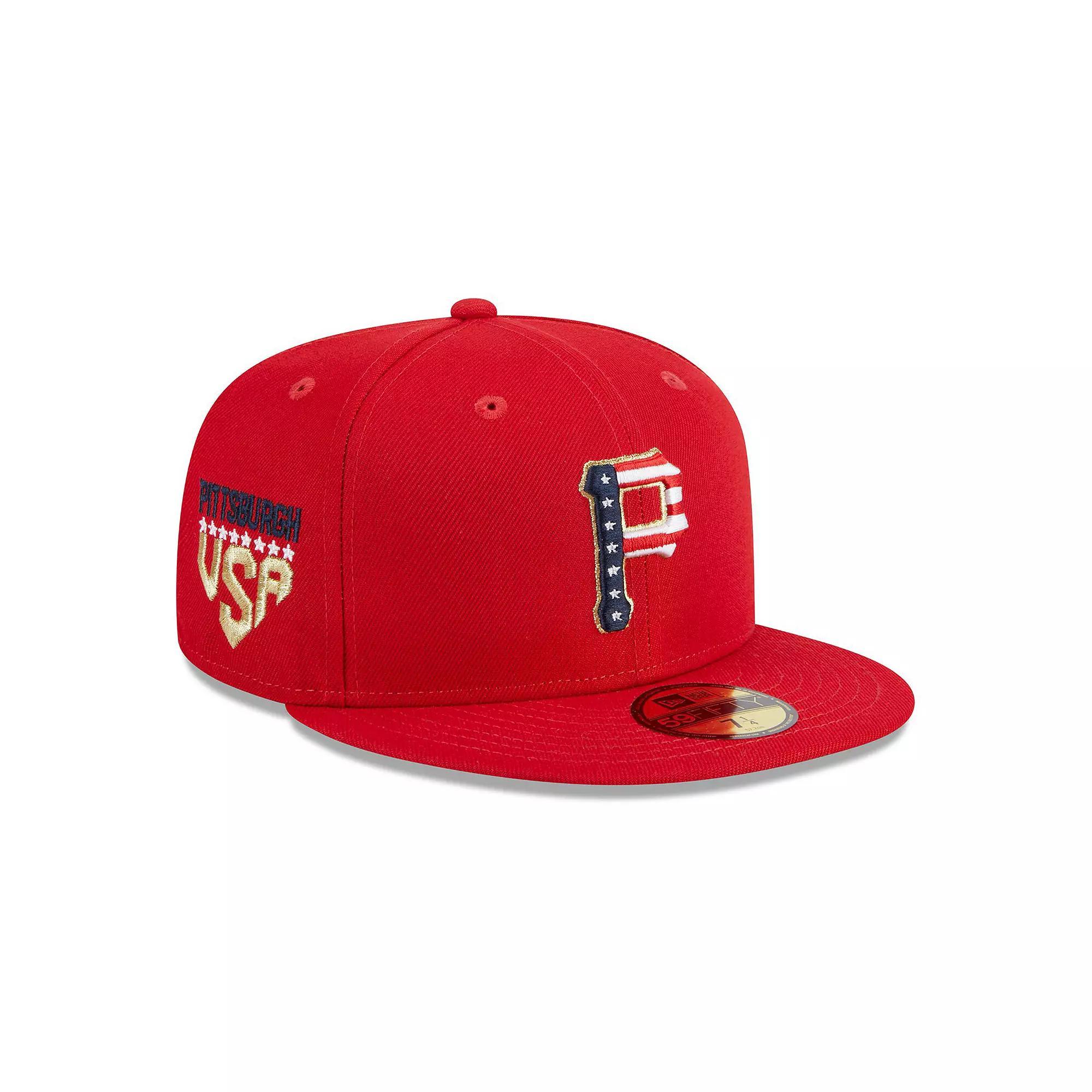 Men's New Era  Red Pittsburgh Pirates 2023 Fourth of July 59FIFTY Fitted Hat, Size: 7 1/8 Product Image