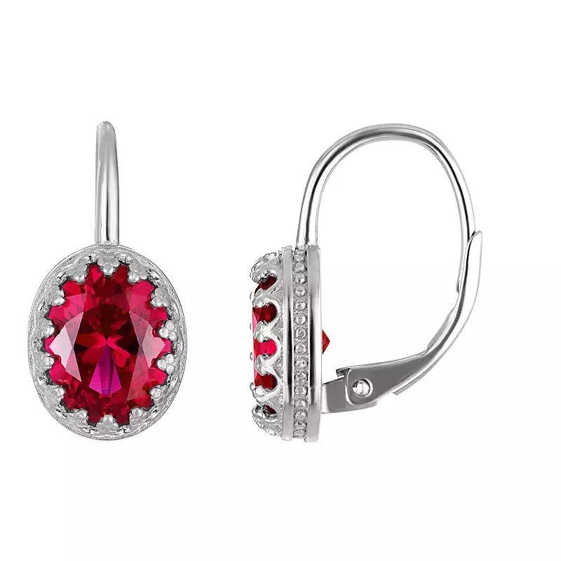 Designs by Gioelli Sterling Silver Gemstone Leverback Earrings, Women's, Cr Red Product Image