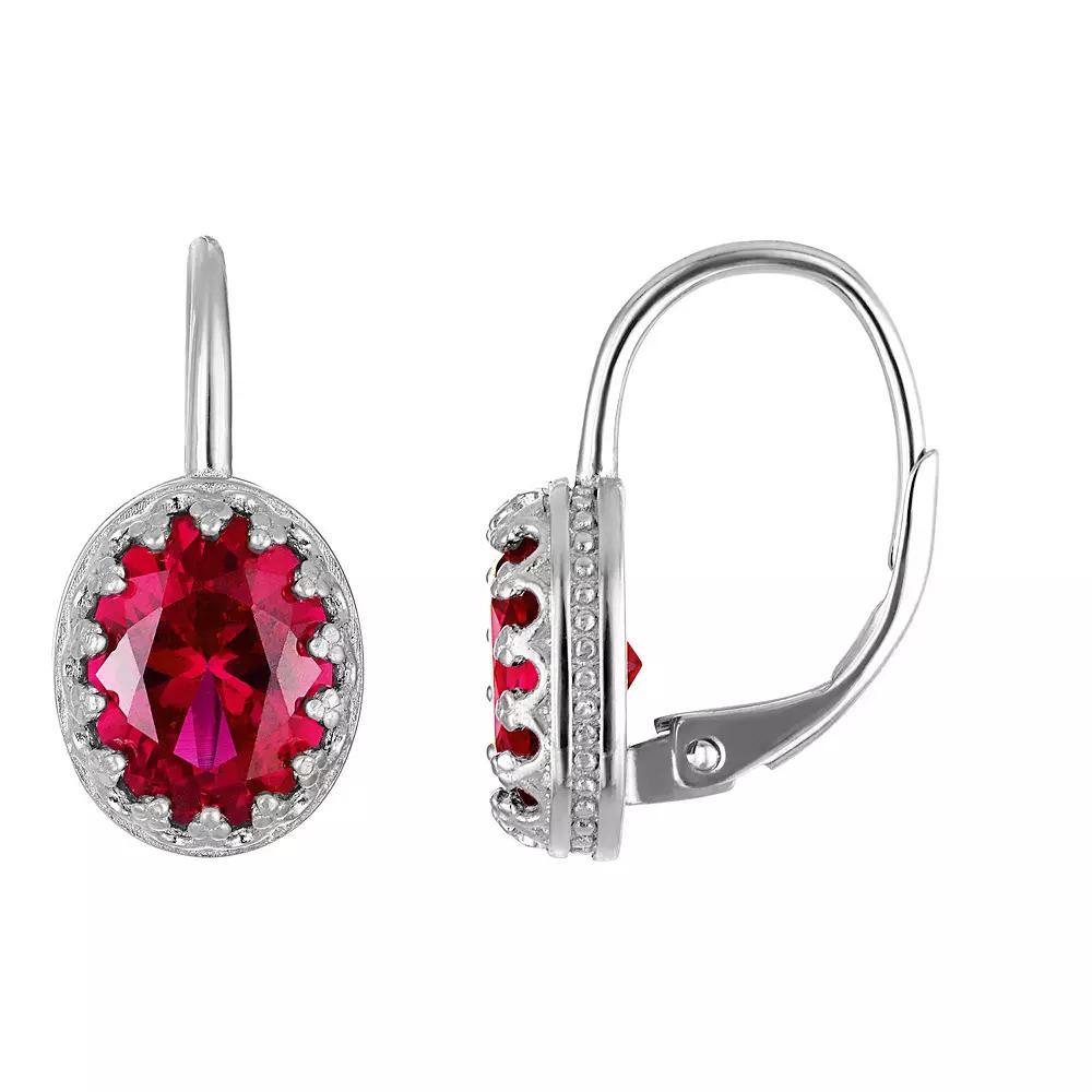 Designs by Gioelli Sterling Silver Gemstone Leverback Earrings, Women's, Cr Red Product Image