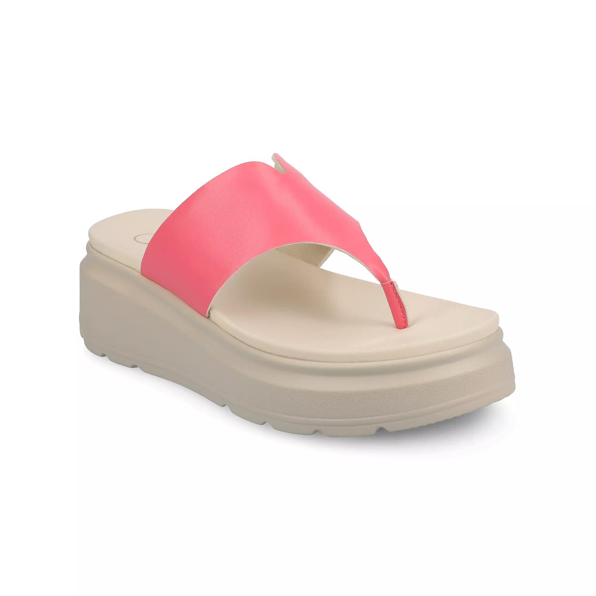 Journee Carah Wedge Thong Flip Flop Women's Sandals, Size: 7.5, Pink Product Image