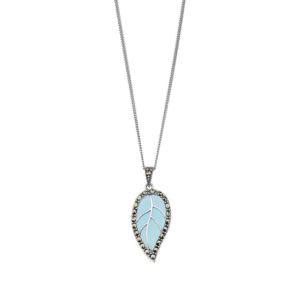 Tori Hill Sterling Silver Marcasite & Blue Leaf Pendant Necklace, Women's, Size: 18" Product Image
