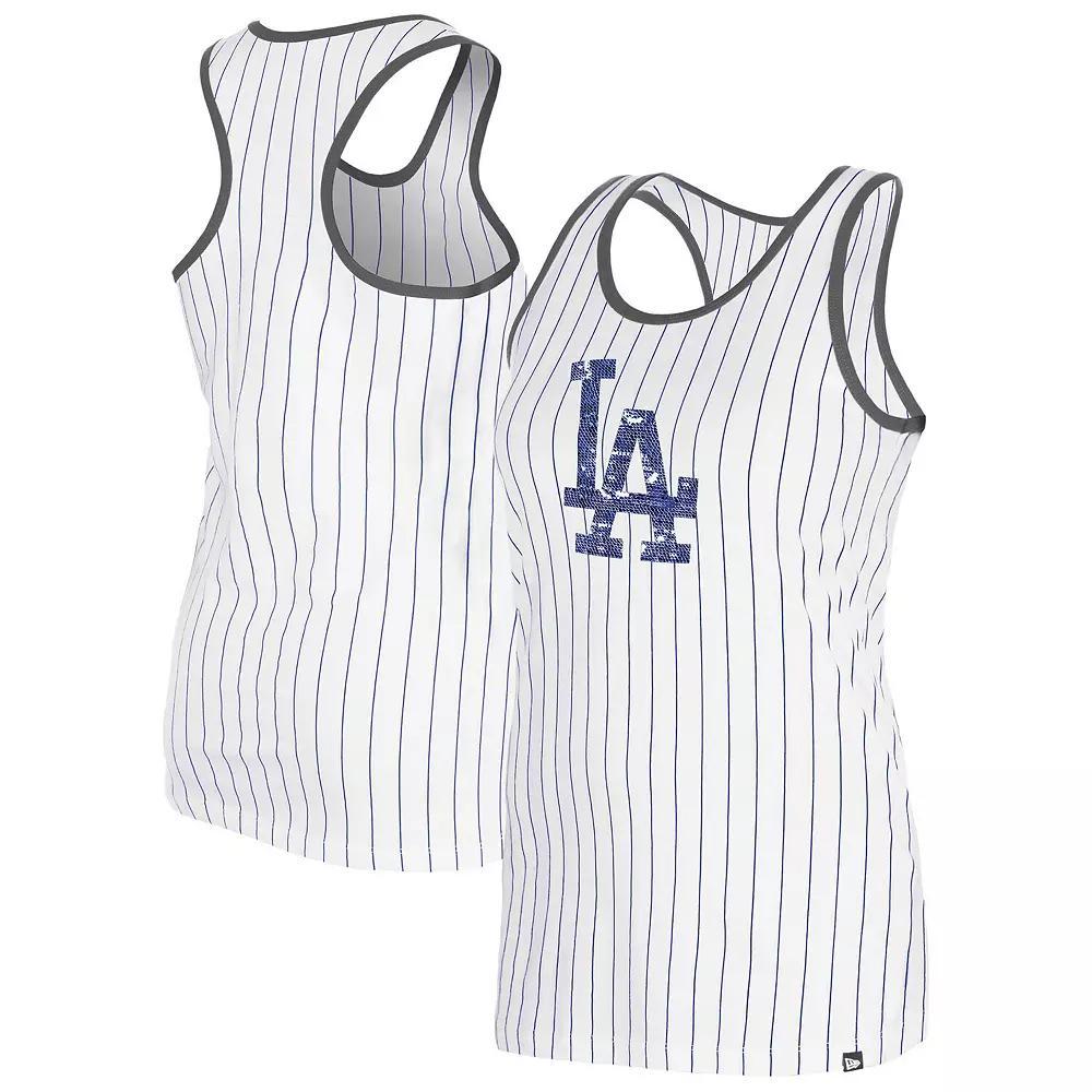 Women's New Era White Los Angeles Dodgers Gameday Pinstripe Tank Top, Size: Large Product Image