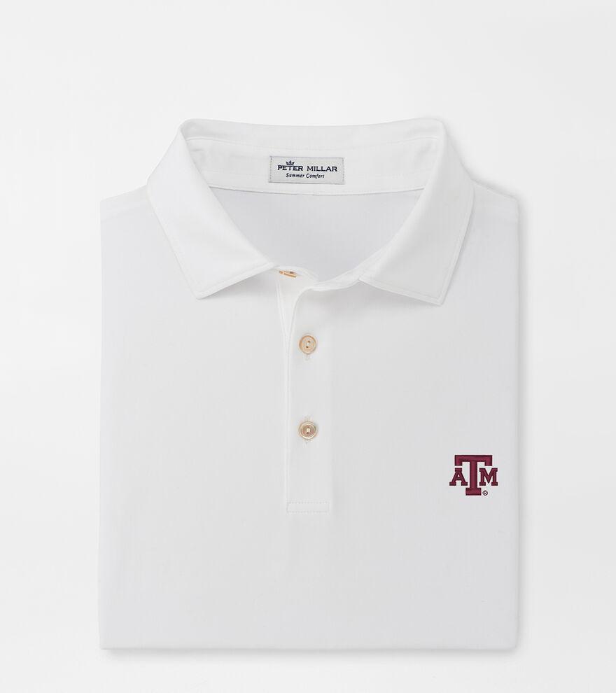 Peter Millar Mens Texas A&M Solid Performance Jersey Polo (Sean Self Collar) | Color: White | Size: XXL Product Image