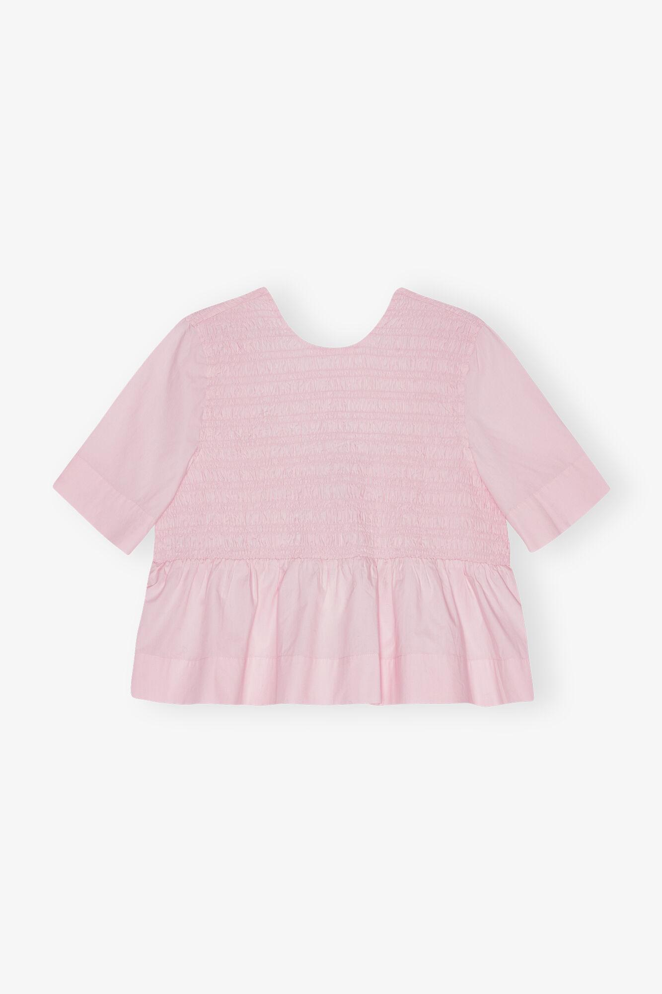 Pink Cotton Poplin Open Back Smock Blouse Product Image