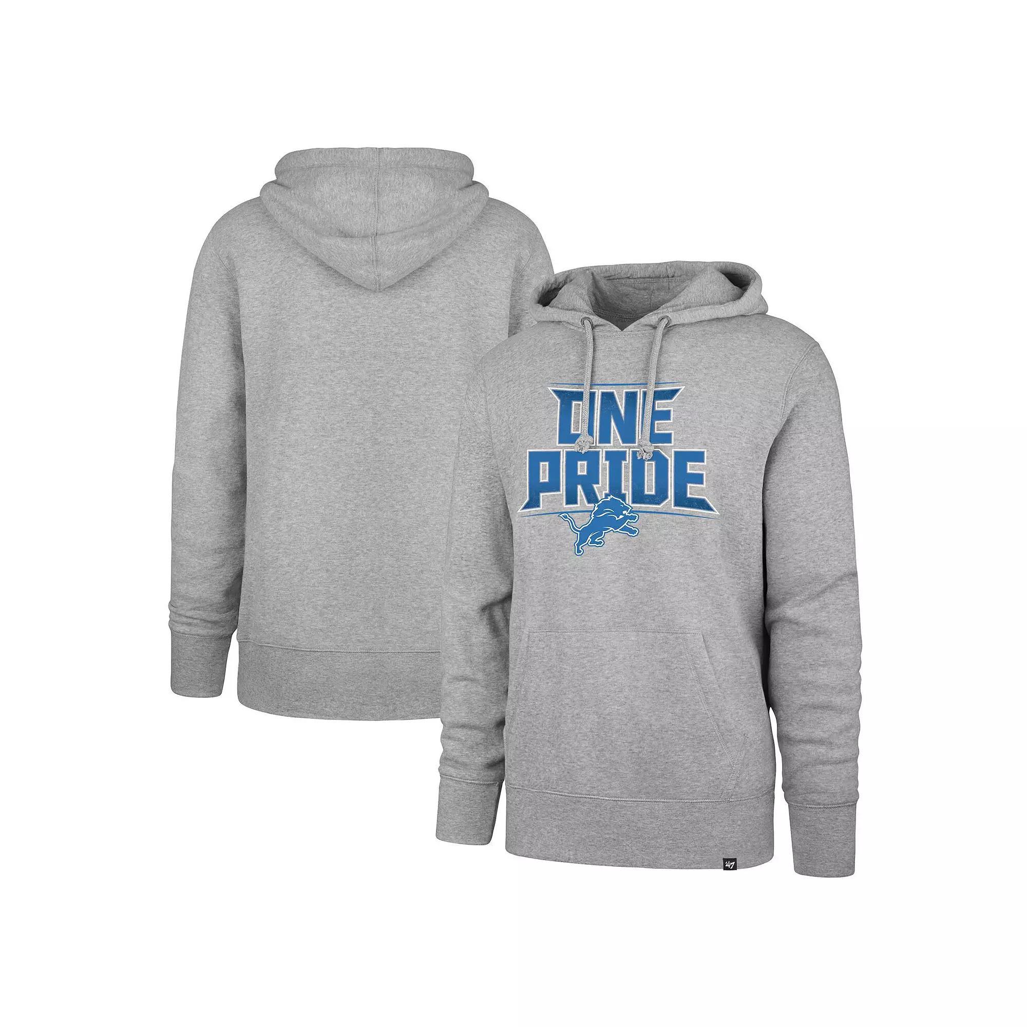 Men's '47 Gray Detroit Lions Regional Headline Pullover Hoodie, Size: XL, Grey Product Image