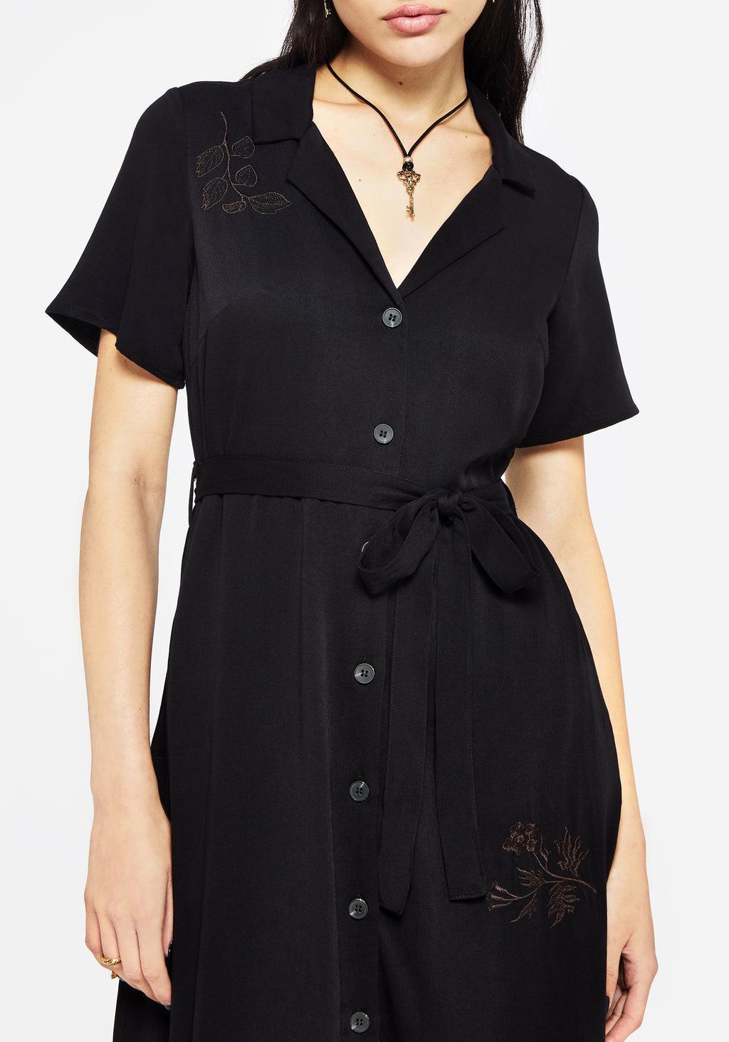 Fairfolk Floral Embroidery Tie Waist Button Down Midi Shirt Dress Product Image