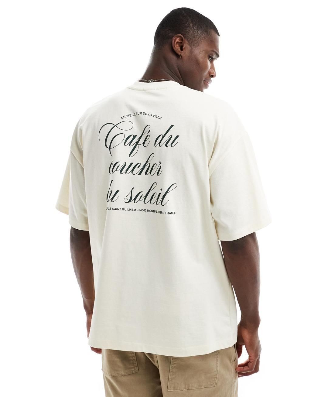 Selected Homme oversized heavy weight T-shirt with script backprint in cream Product Image