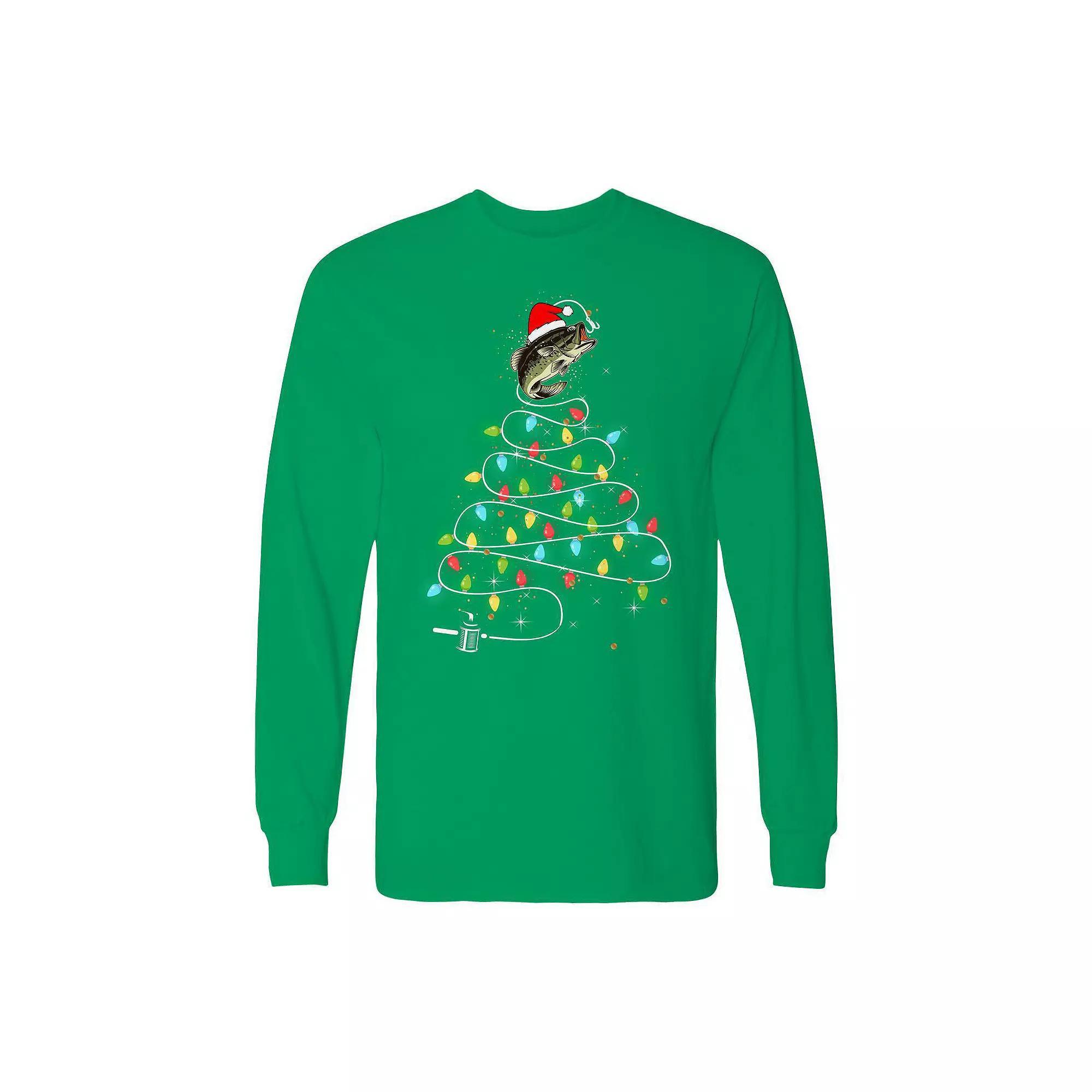 Men's Christmas Fish Lights Long Sleeve Graphic Tee, Size: Large, Irish Green Product Image
