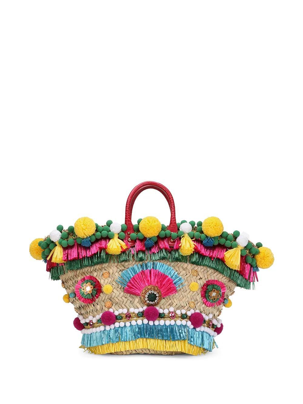 DOLCE & GABBANA Kendra Kaleidoscope Straw Tote Bag In Multicolor Product Image