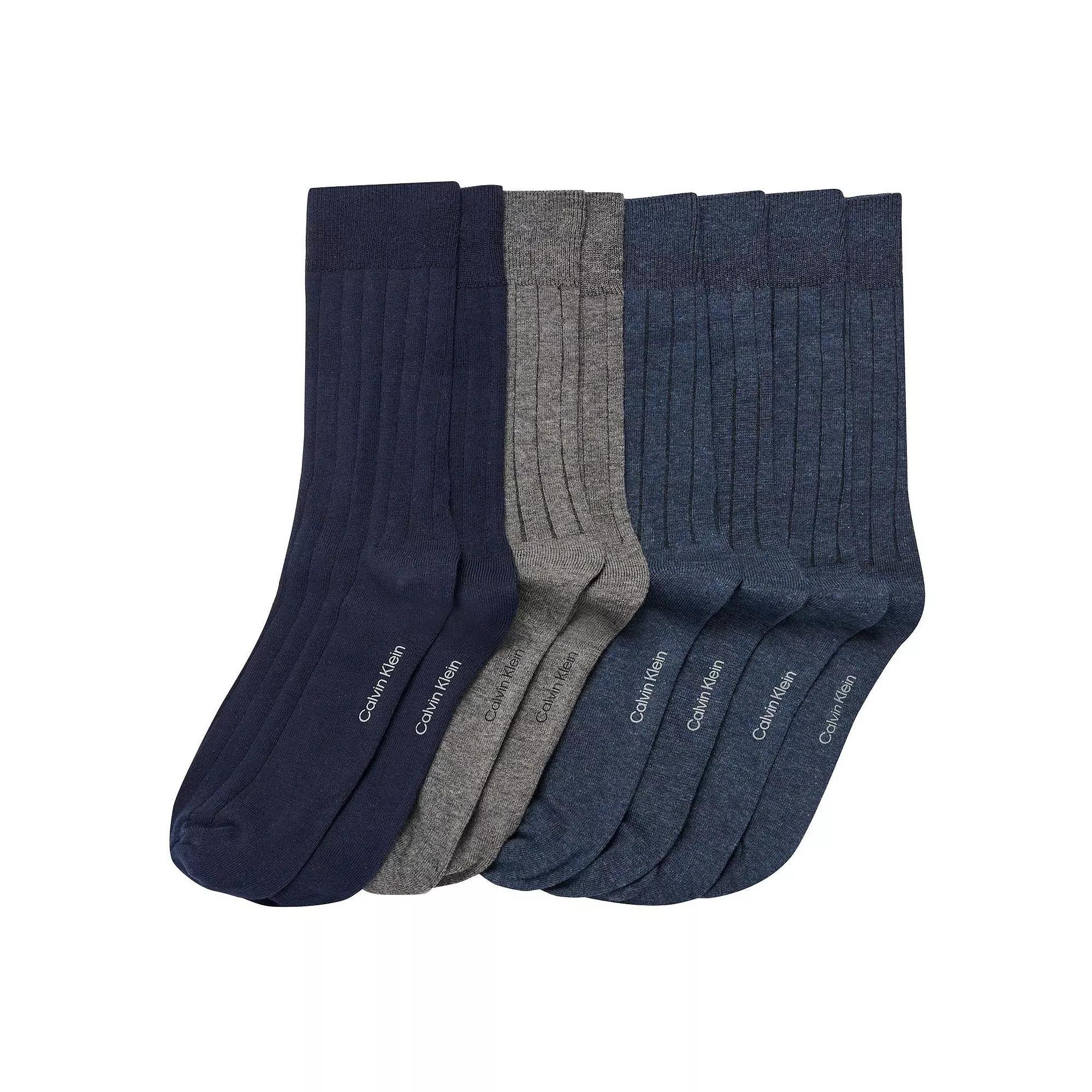 Men's Calvin Klein 4-Pack Ribbed Dress Crew Socks, Blue Assorted Product Image