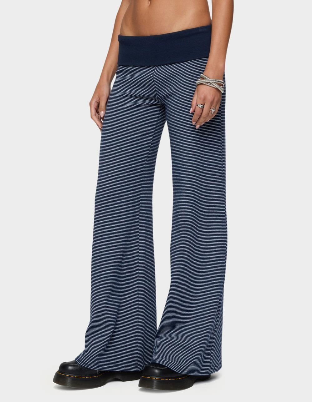EDIKTED Amarna Striped Fold Over Pants - NAVY Product Image